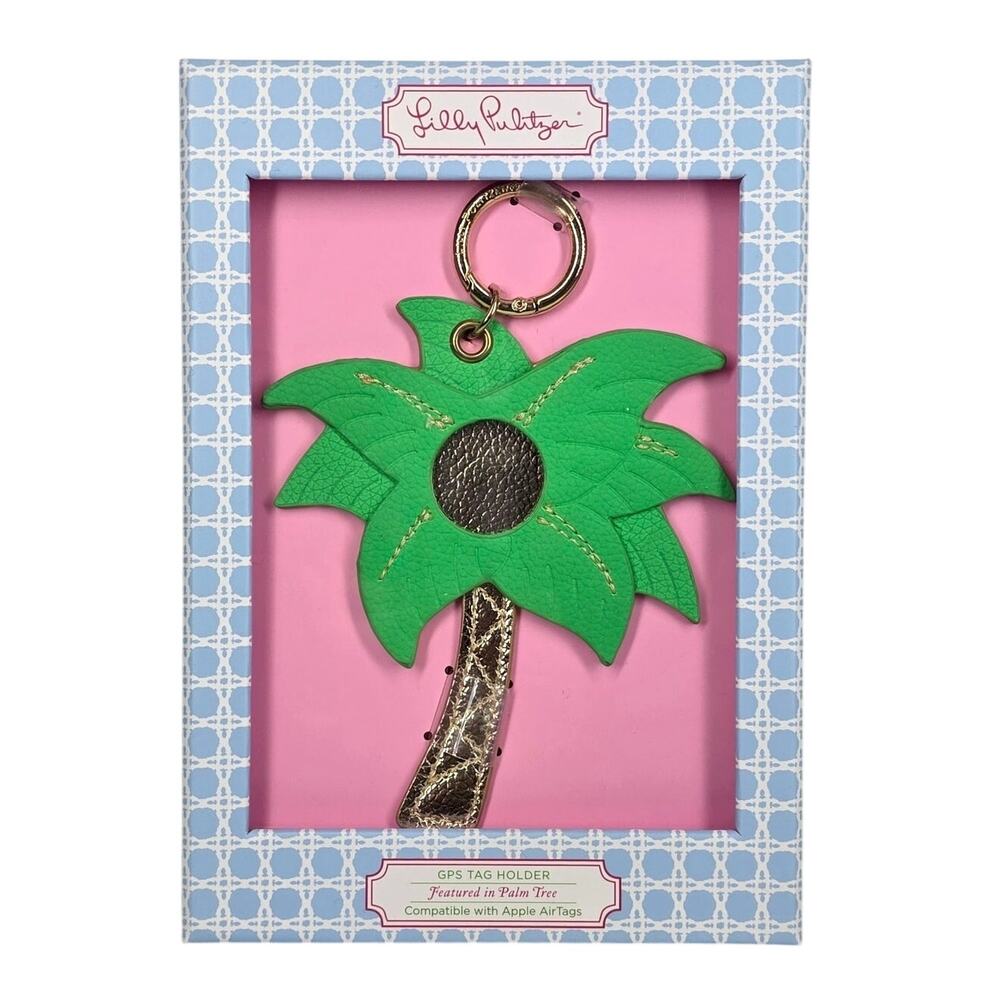 LILLY PULITZER PALM TREE GPS TAG HOLDER – AIRTAG COMPATIBLE – TRAVEL ACCESSORY